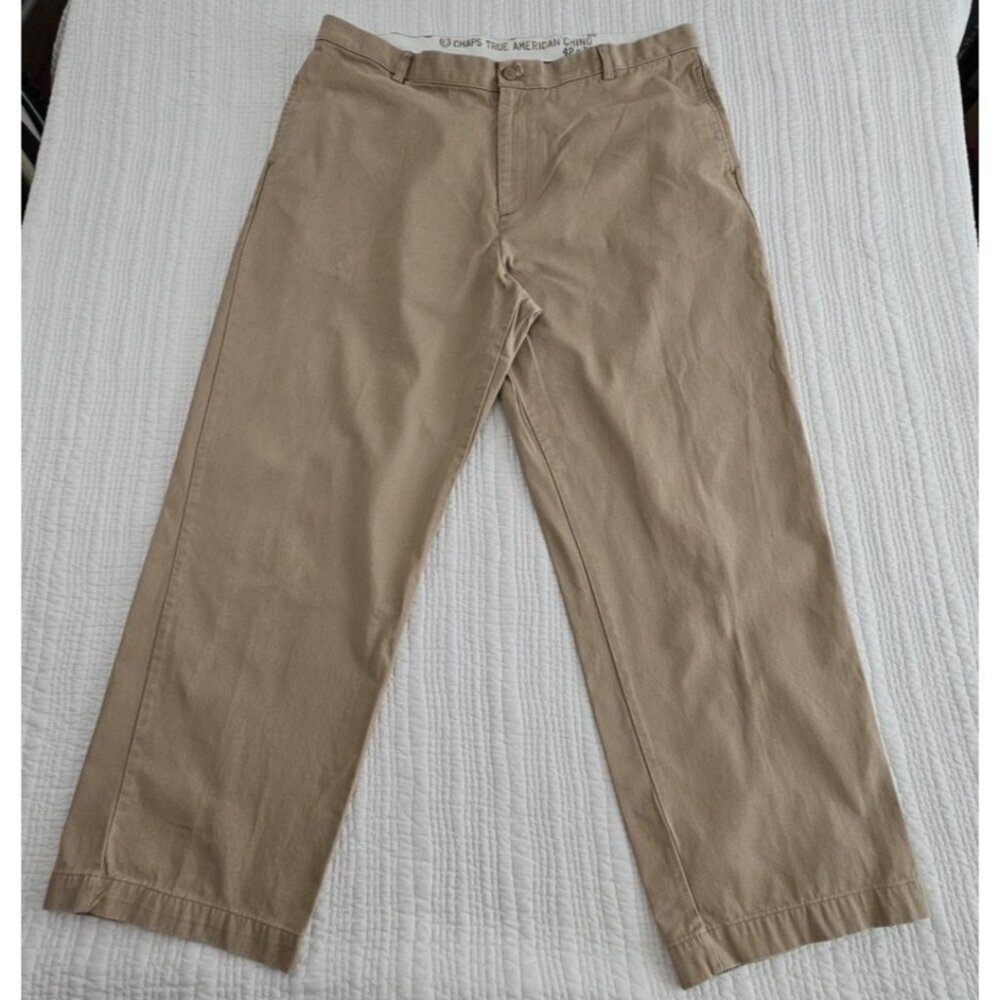 Chaps True American Chino Men's 42x32 Tan Wide Leg 100% Cotton Well Made Classic